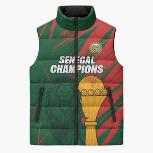 Custom Senegal Champions Football Sleeveless Puffer Jacket Lions of Teranga Rise Again