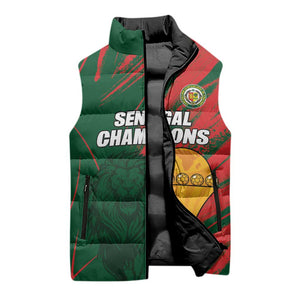 Custom Senegal Champions Football Sleeveless Puffer Jacket Lions of Teranga Rise Again