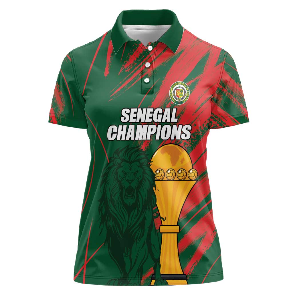 Custom Senegal Champions Football Women Polo Shirt Lions of Teranga Rise Again