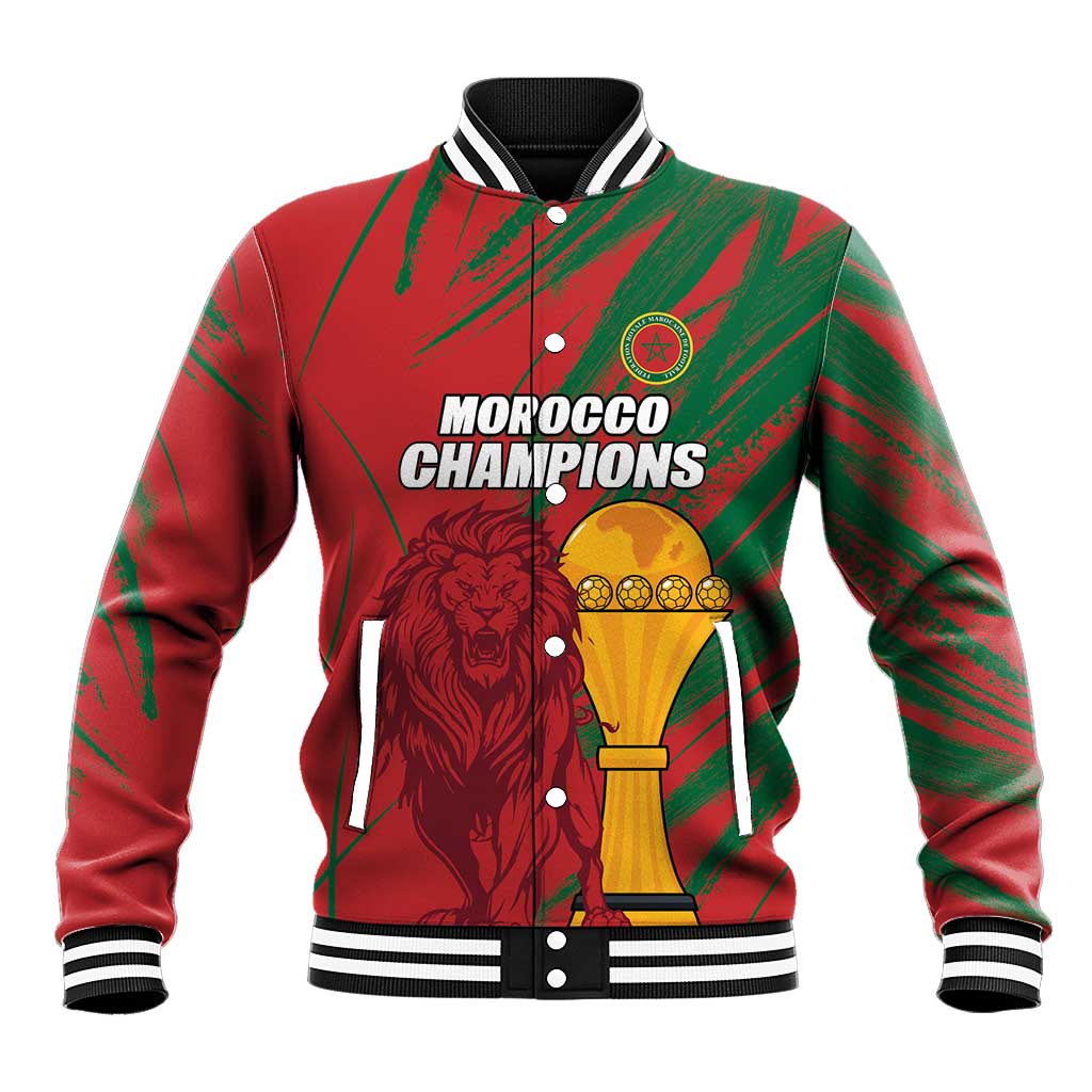 Custom Morocco Champions Football Baseball Jacket Atlas Lions Grunge Motif