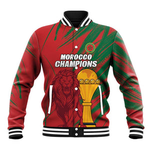 Custom Morocco Champions Football Baseball Jacket Atlas Lions Grunge Motif