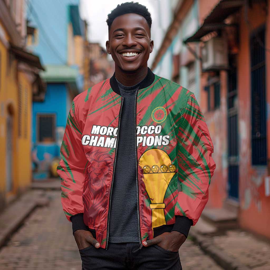 Custom Morocco Champions Football Bomber Jacket Atlas Lions Grunge Motif