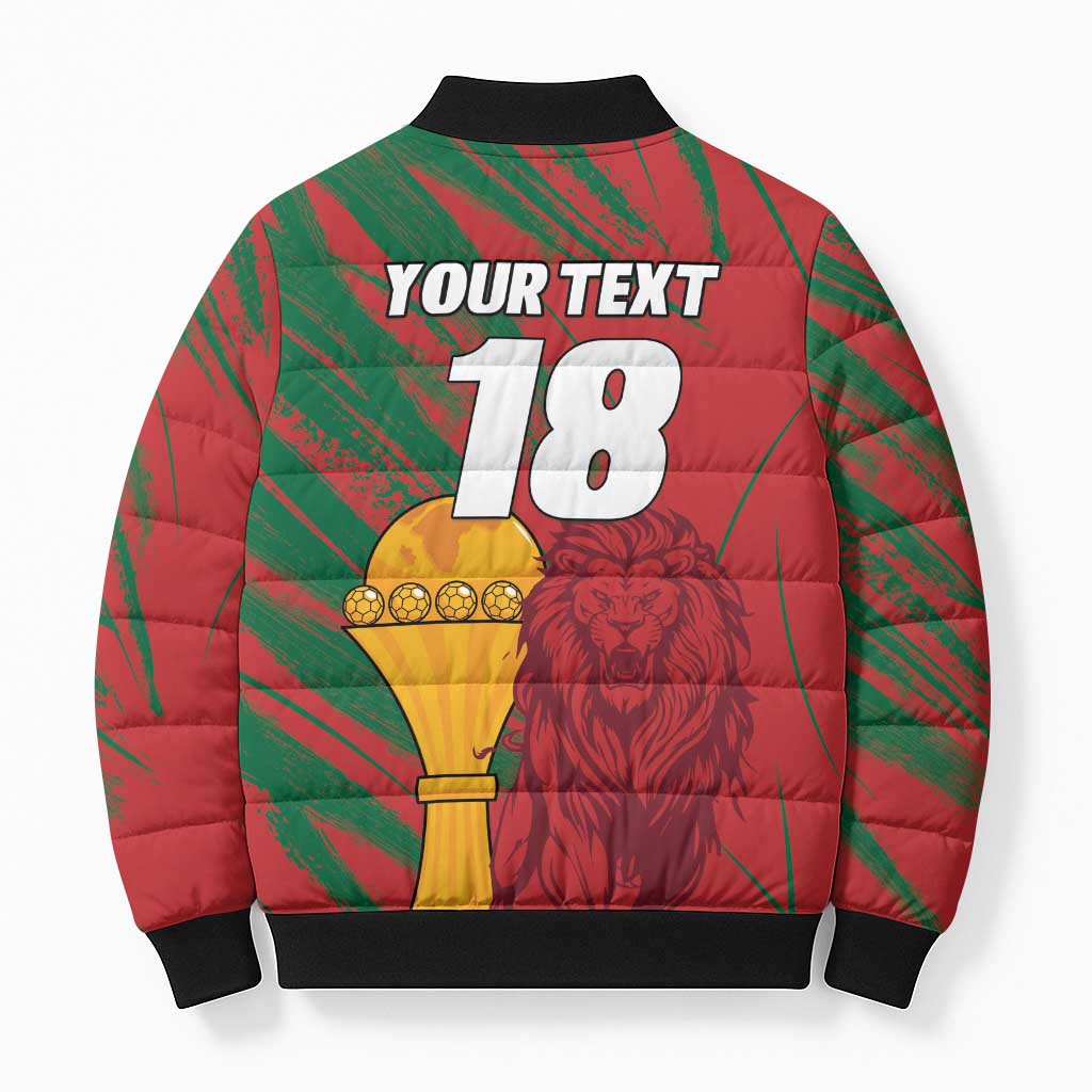 Custom Morocco Champions Football Bomber Puffer Jacket Atlas Lions Grunge Motif