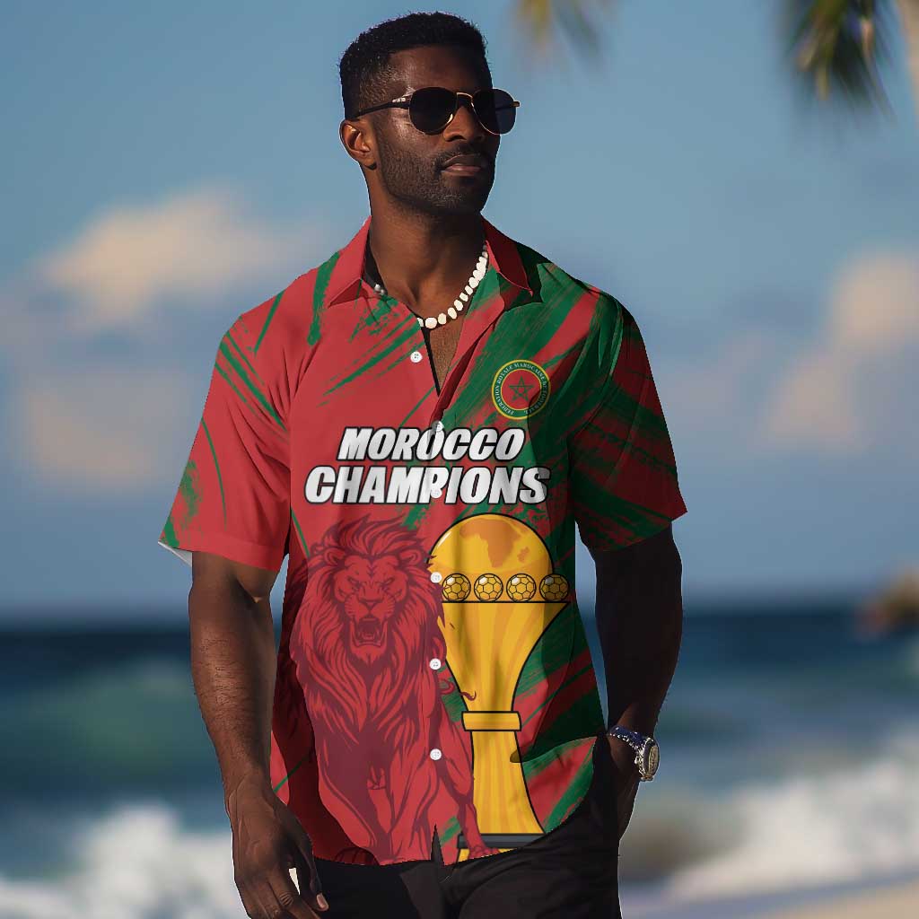 Custom Morocco Champions Football Hawaiian Shirt Atlas Lions Grunge Motif