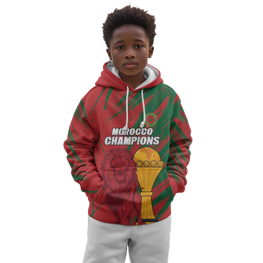 Custom Morocco Champions Football Kid Hoodie Atlas Lions Grunge Motif