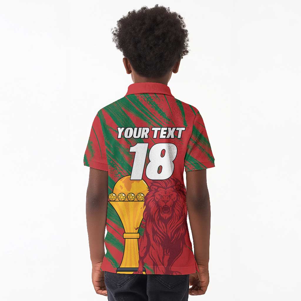 Custom Morocco Champions Football Kid Polo Shirt Atlas Lions Grunge Motif