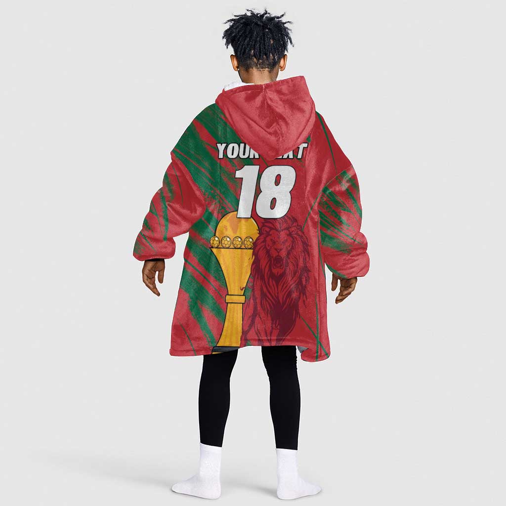 Custom Morocco Champions Football Kid Wearable Blanket Hoodie Atlas Lions Grunge Motif