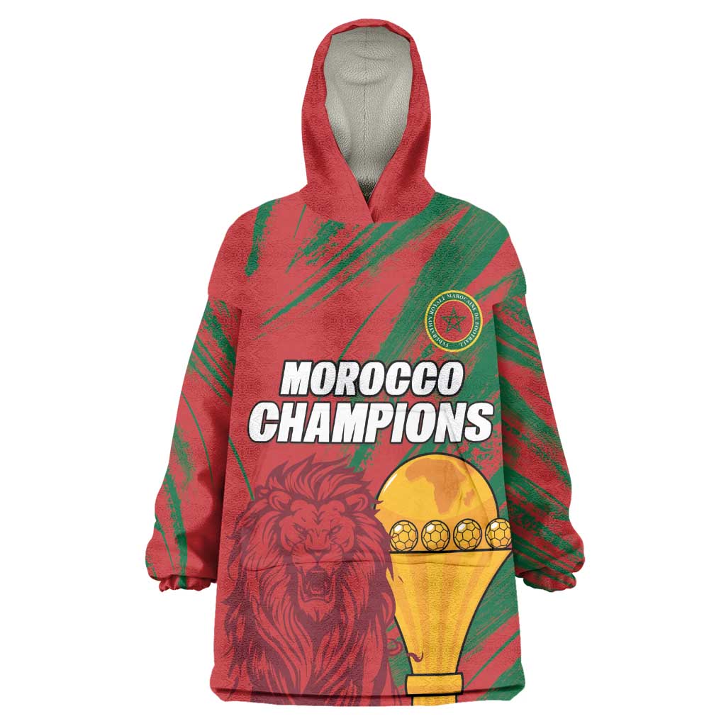 Custom Morocco Champions Football Kid Wearable Blanket Hoodie Atlas Lions Grunge Motif