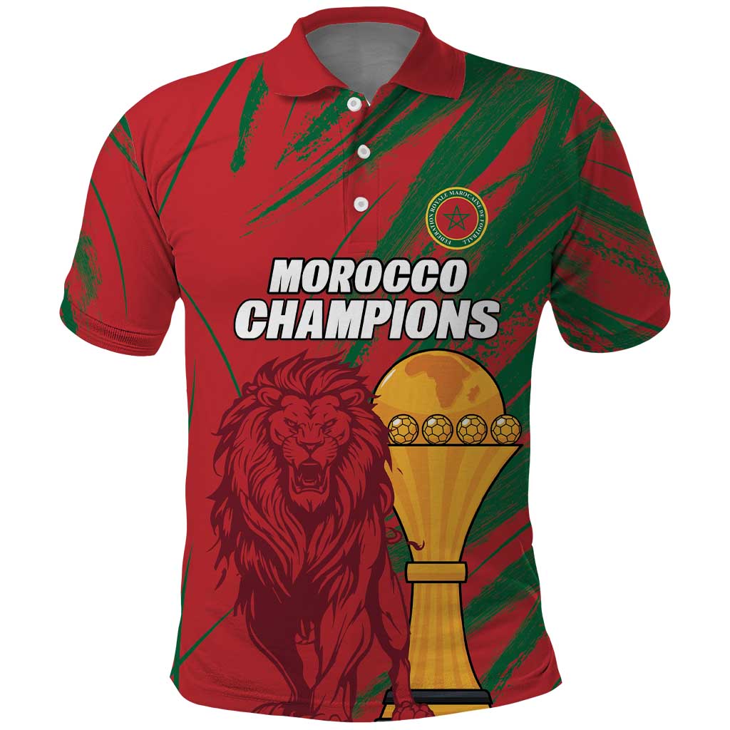 Custom Morocco Champions Football Polo Shirt Atlas Lions Grunge Motif