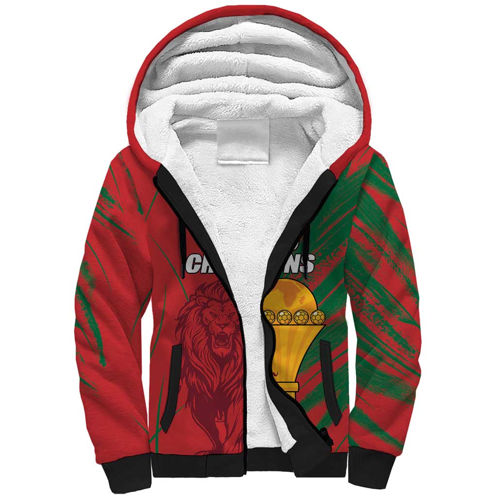 Custom Morocco Champions Football Sherpa Hoodie Atlas Lions Grunge Motif