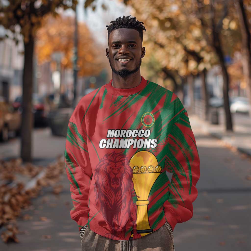 Custom Morocco Champions Football Sweatshirt Atlas Lions Grunge Motif