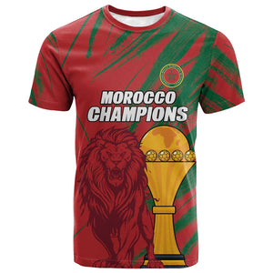 Custom Morocco Champions Football T shirt Atlas Lions Grunge Motif