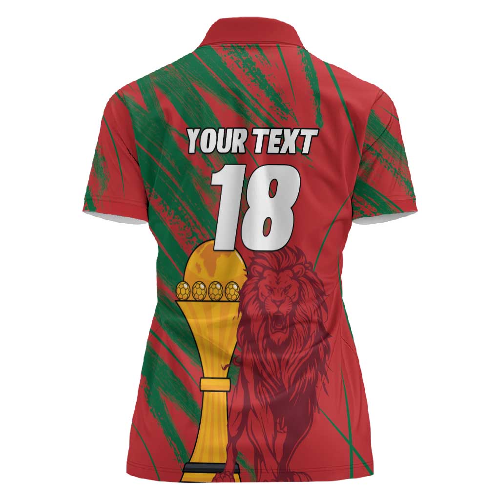 Custom Morocco Champions Football Women Polo Shirt Atlas Lions Grunge Motif