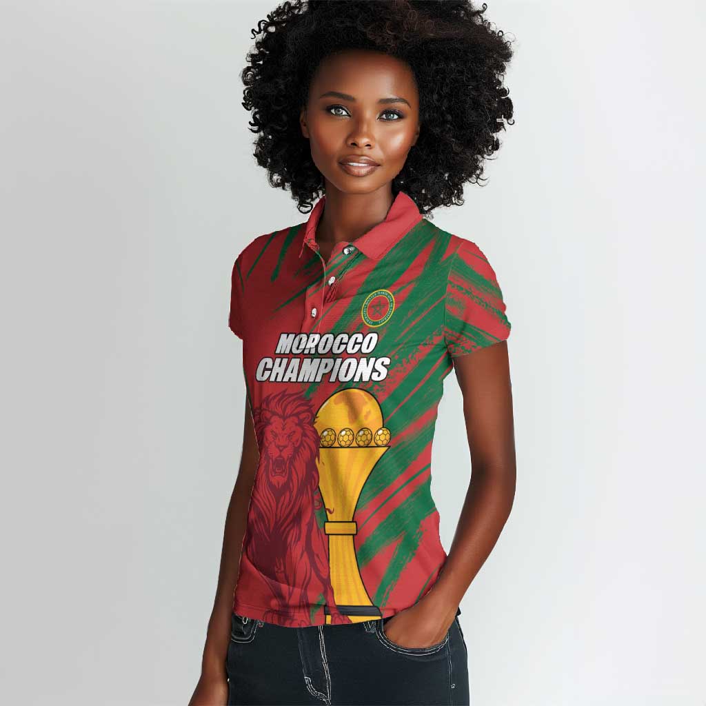 Custom Morocco Champions Football Women Polo Shirt Atlas Lions Grunge Motif