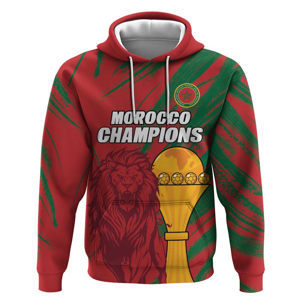 Custom Morocco Champions Football Zip Hoodie Atlas Lions Grunge Motif