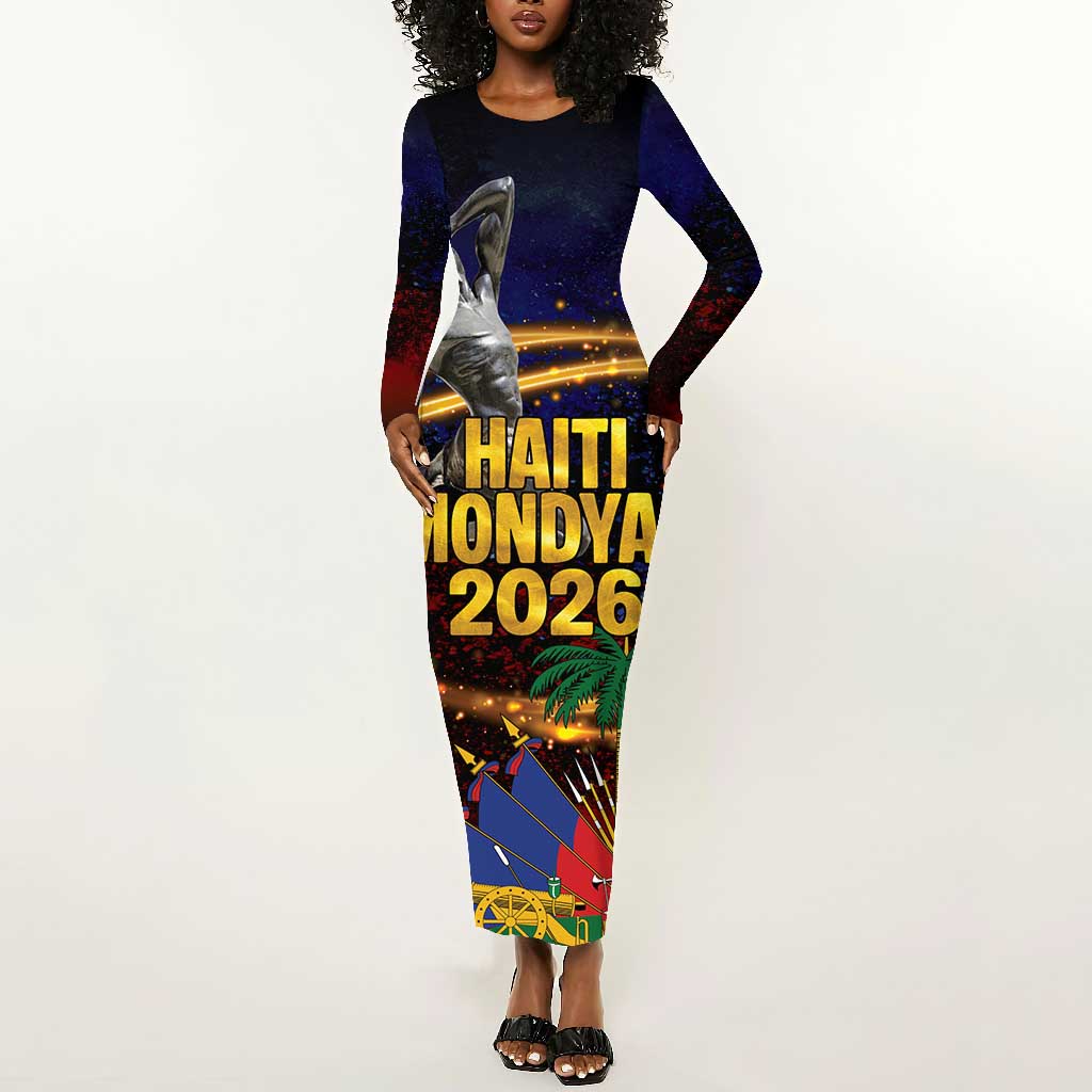 Haiti Mondyal 2026 Long Sleeve Bodycon Dress Proud to Be Haitian