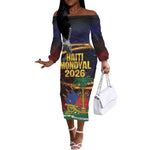 Haiti Mondyal 2026 Off The Shoulder Long Sleeve Dress Proud to Be Haitian