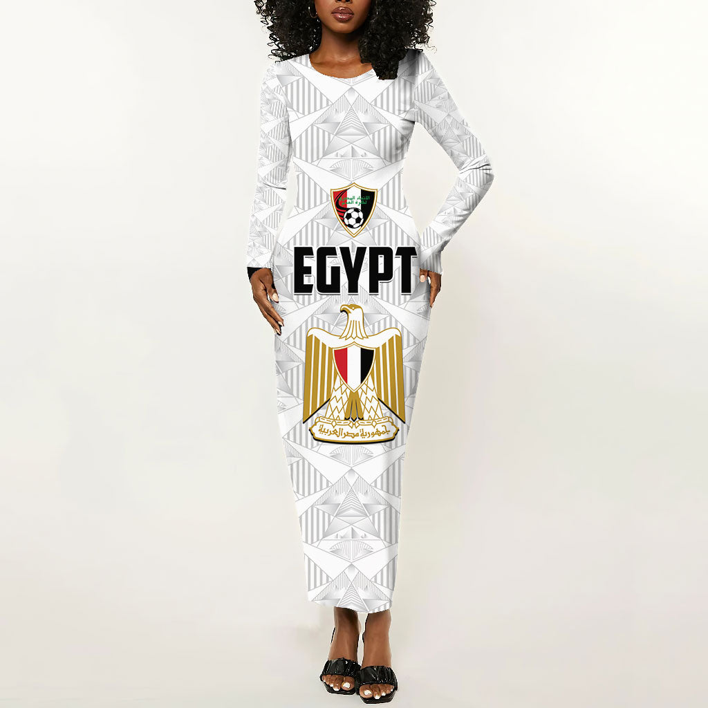 Custom Egypt Football Long Sleeve Bodycon Dress 2026 Glory Run White Edition