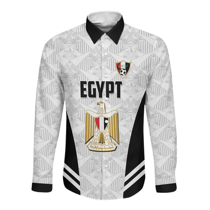 Custom Egypt Football Long Sleeve Button Shirt 2026 Glory Run White Edition
