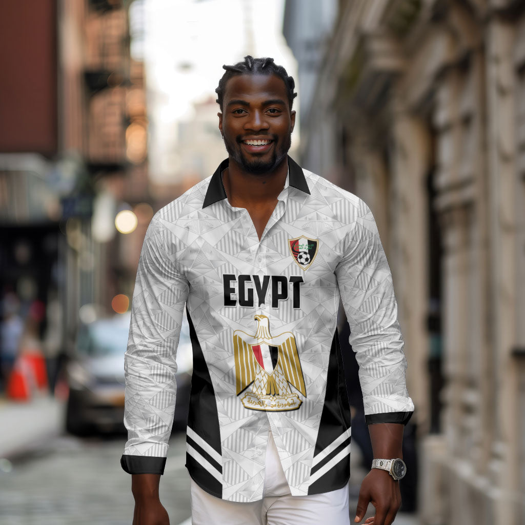 Custom Egypt Football Long Sleeve Button Shirt 2026 Glory Run White Edition