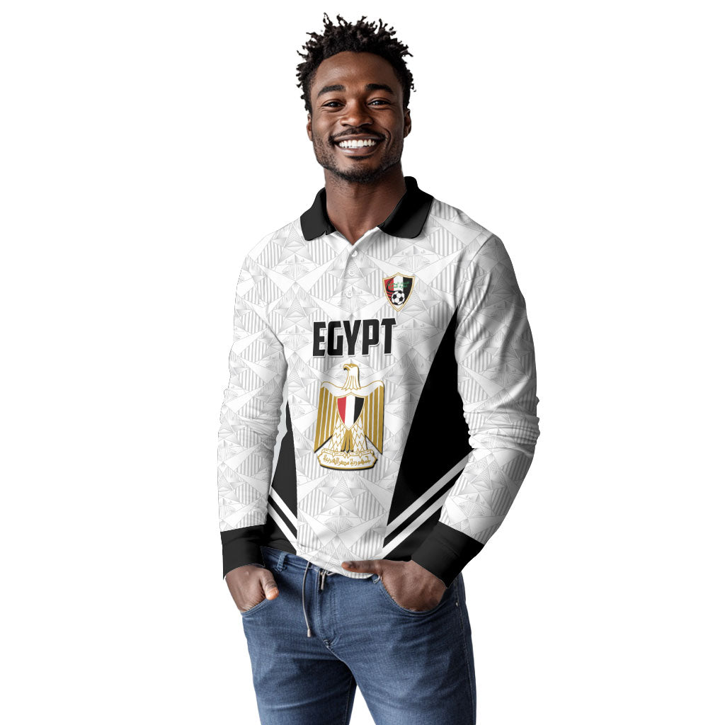Custom Egypt Football Long Sleeve Polo Shirt 2026 Glory Run White Edition