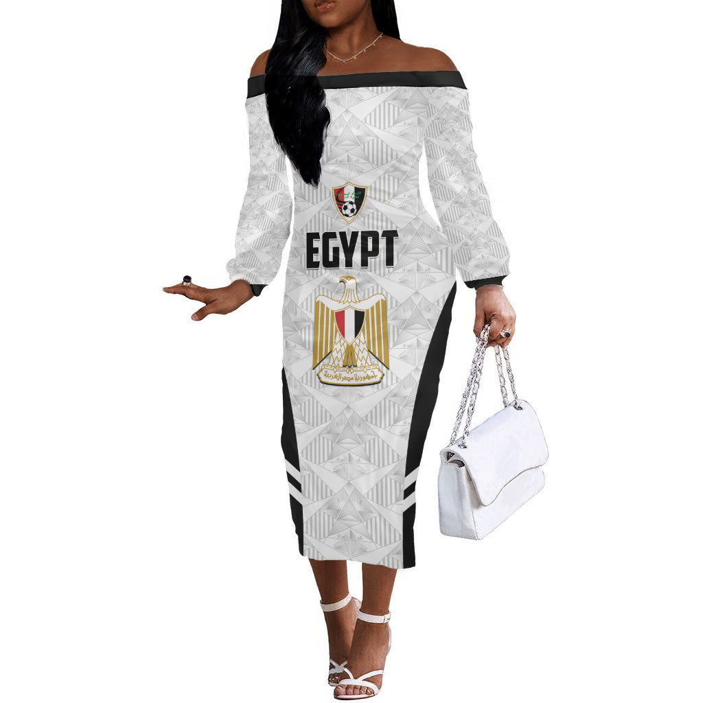 Custom Egypt Football Off The Shoulder Long Sleeve Dress 2026 Glory Run White Edition
