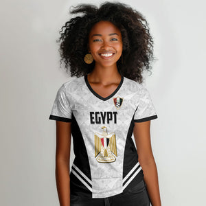 Custom Egypt Football Women V-Neck T-Shirt 2026 Glory Run White Edition