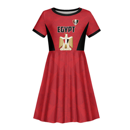 Custom Egypt Football Kid Short Sleeve Dress 2026 Glory Run Red Edition