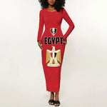 Custom Egypt Football Long Sleeve Bodycon Dress 2026 Glory Run Red Edition