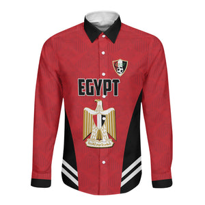 Custom Egypt Football Long Sleeve Button Shirt 2026 Glory Run Red Edition
