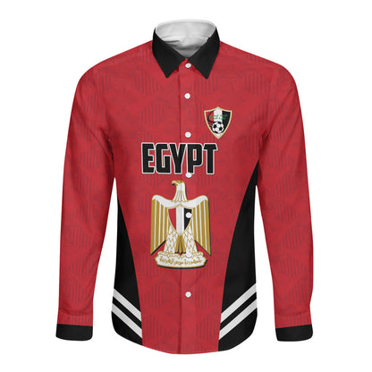 Custom Egypt Football Long Sleeve Button Shirt 2026 Glory Run Red Edition