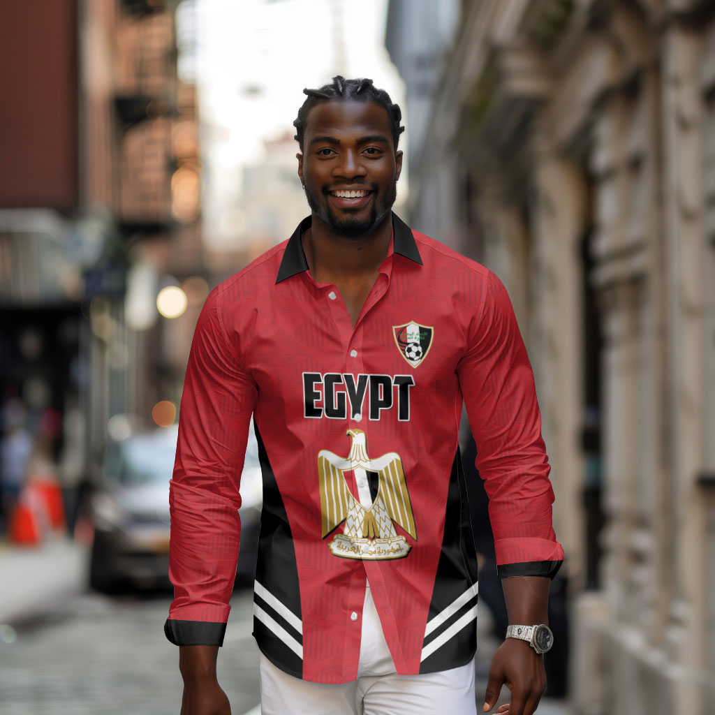 Custom Egypt Football Long Sleeve Button Shirt 2026 Glory Run Red Edition