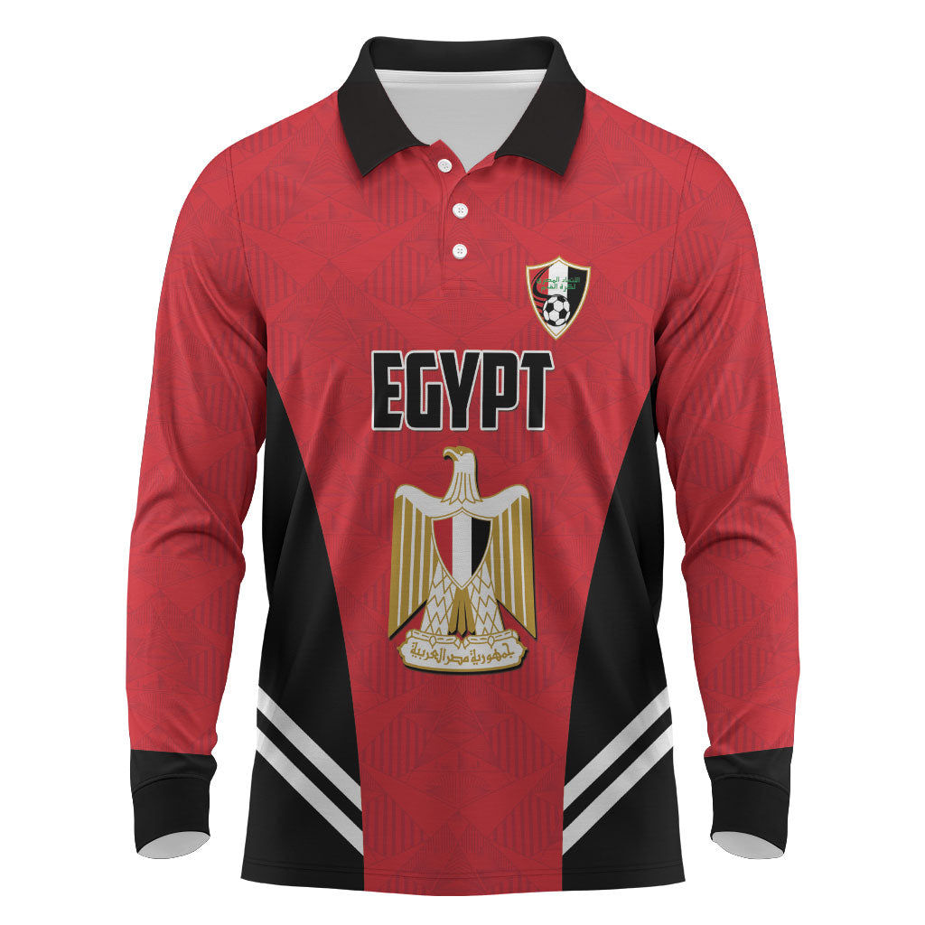 Custom Egypt Football Long Sleeve Polo Shirt 2026 Glory Run Red Edition