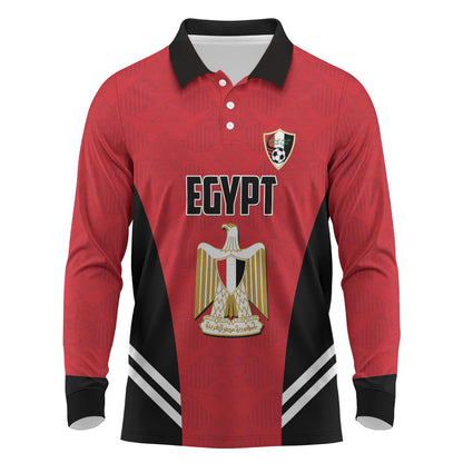 Custom Egypt Football Long Sleeve Polo Shirt 2026 Glory Run Red Edition