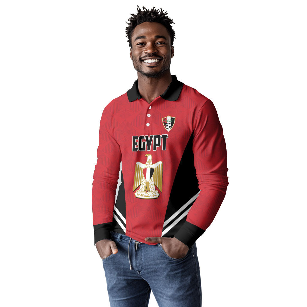 Custom Egypt Football Long Sleeve Polo Shirt 2026 Glory Run Red Edition