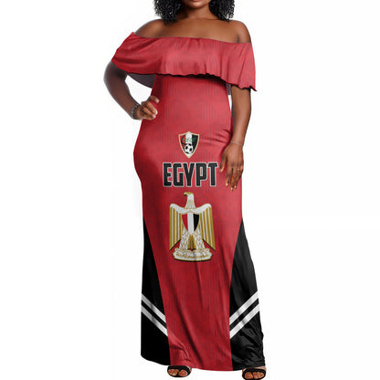 Custom Egypt Football Off Shoulder Maxi Dress 2026 Glory Run Red Edition