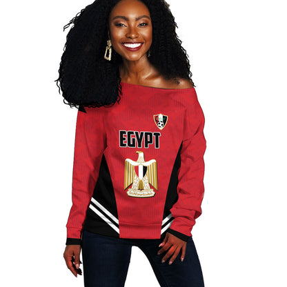 Custom Egypt Football Off Shoulder Sweater 2026 Glory Run Red Edition