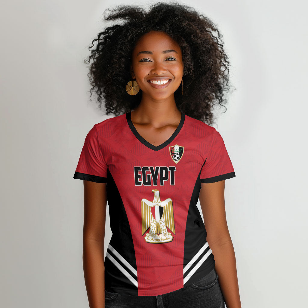 Custom Egypt Football Women V-Neck T-Shirt 2026 Glory Run Red Edition