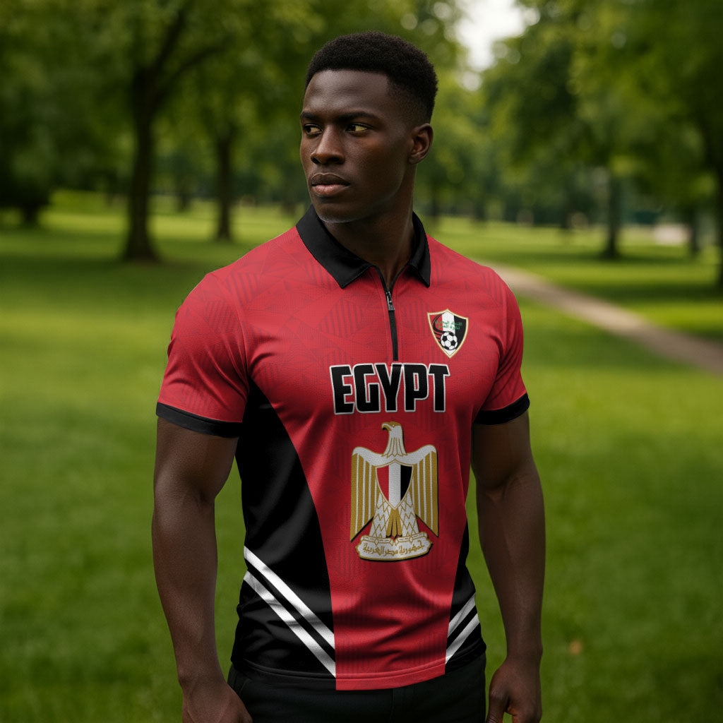 Custom Egypt Football Zipper Polo Shirt 2026 Glory Run Red Edition