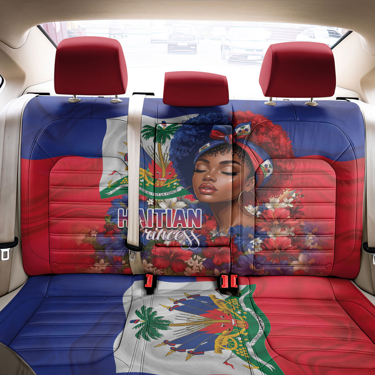 Haitian Princess Back Car Seat Cover Cultural Pride Floral Art