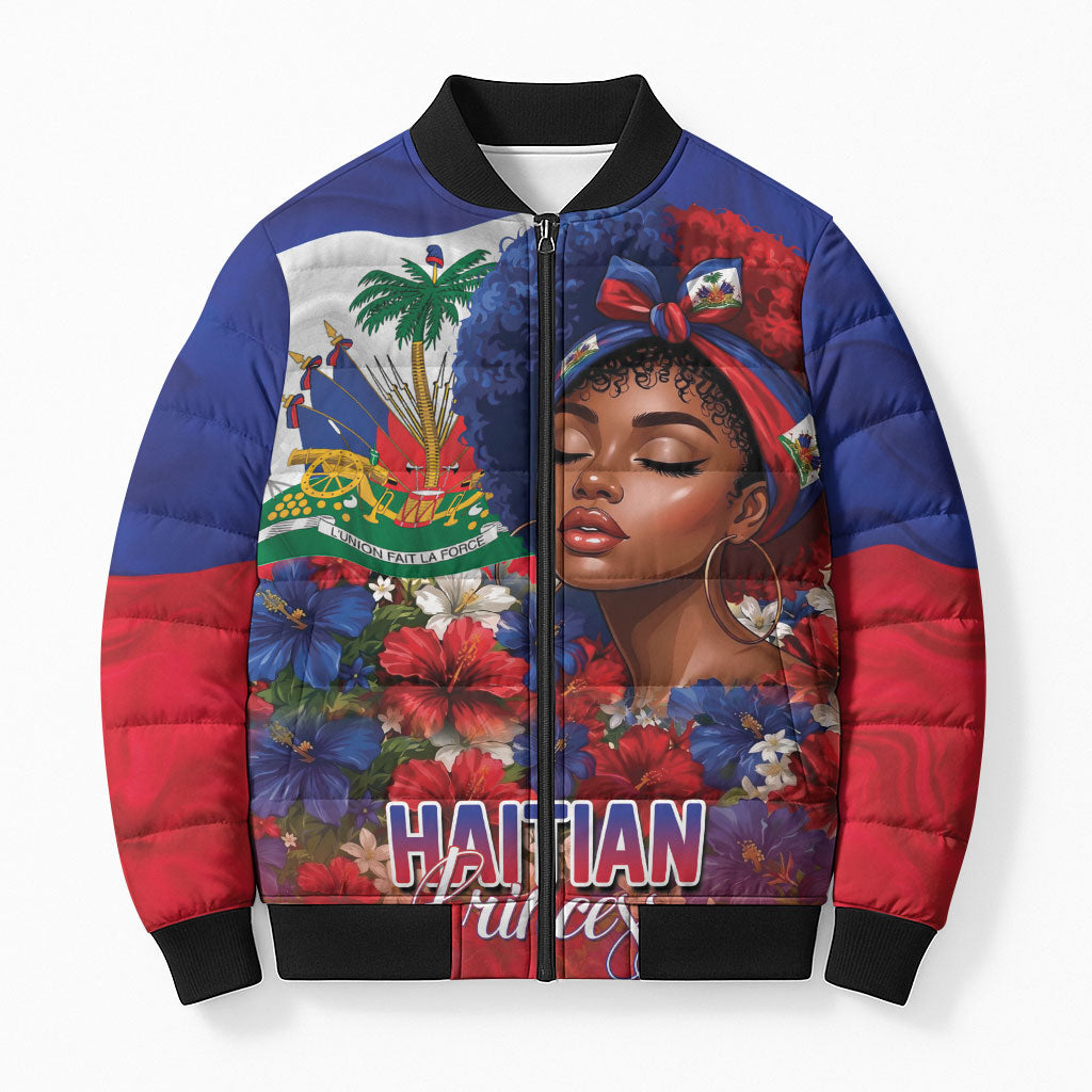 Haitian Princess Bomber Puffer Jacket Cultural Pride Floral Art