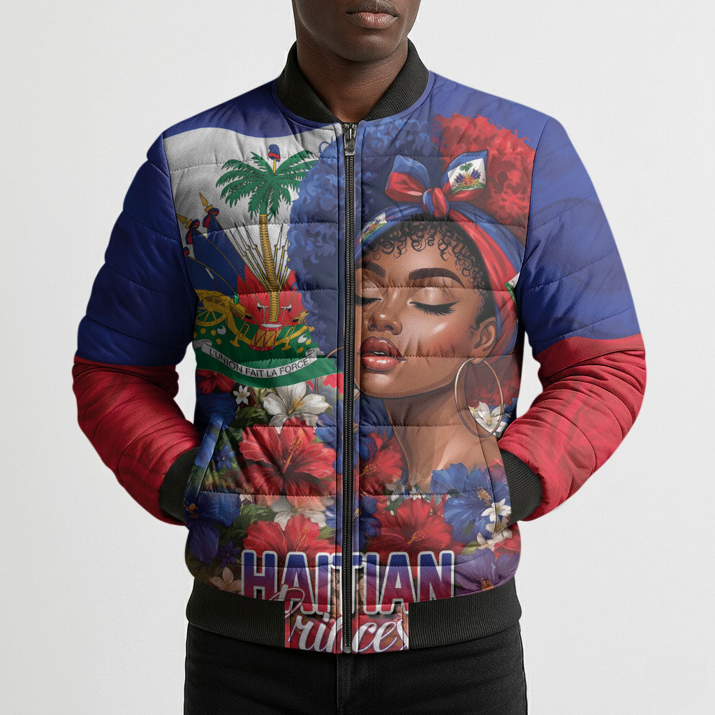 Haitian Princess Bomber Puffer Jacket Cultural Pride Floral Art