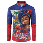 Haitian Princess Button Sweatshirt Cultural Pride Floral Art