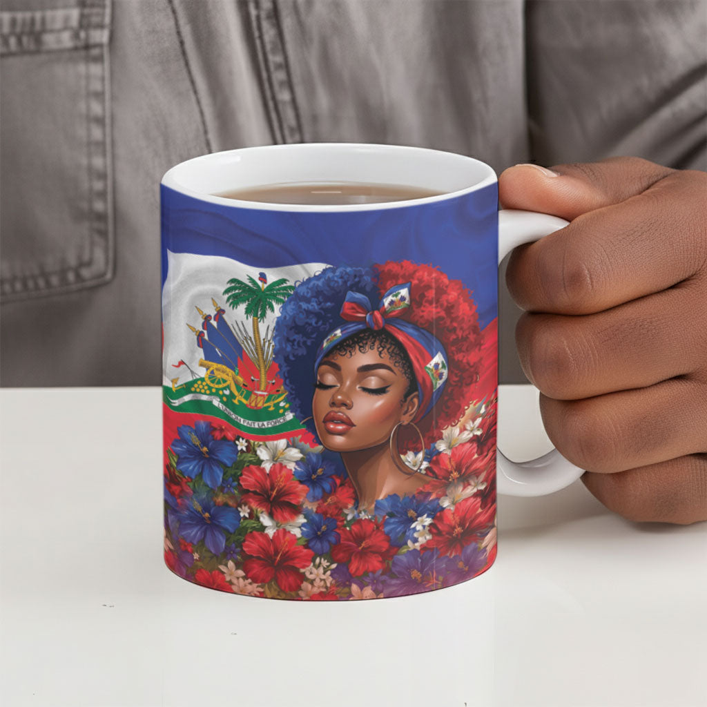 Haitian Princess Ceramic Mug Cultural Pride Floral Art