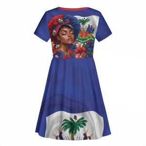 Haitian Princess Kid Short Sleeve Dress Cultural Pride Floral Art