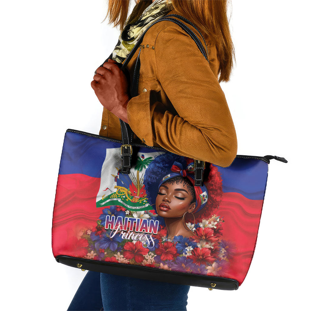 Haitian Princess Leather Tote Bag Cultural Pride Floral Art