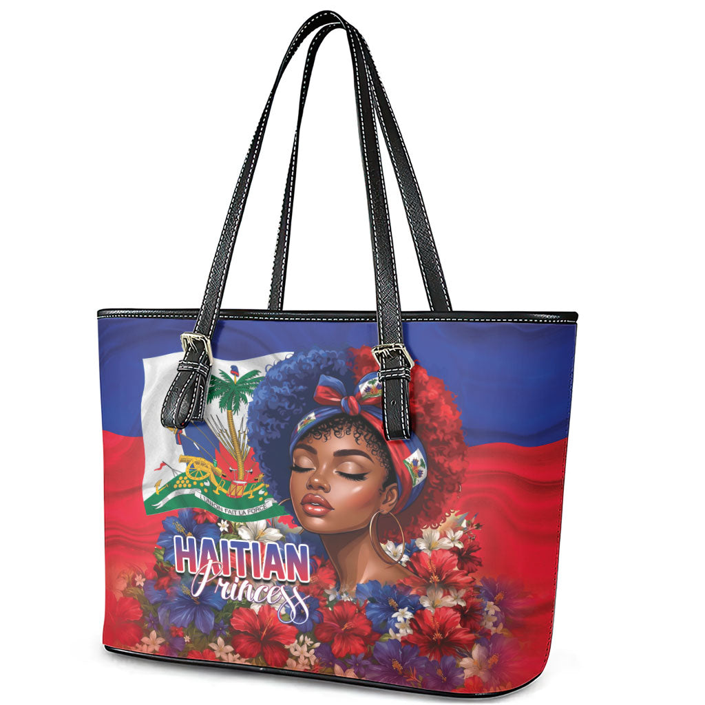 Haitian Princess Leather Tote Bag Cultural Pride Floral Art