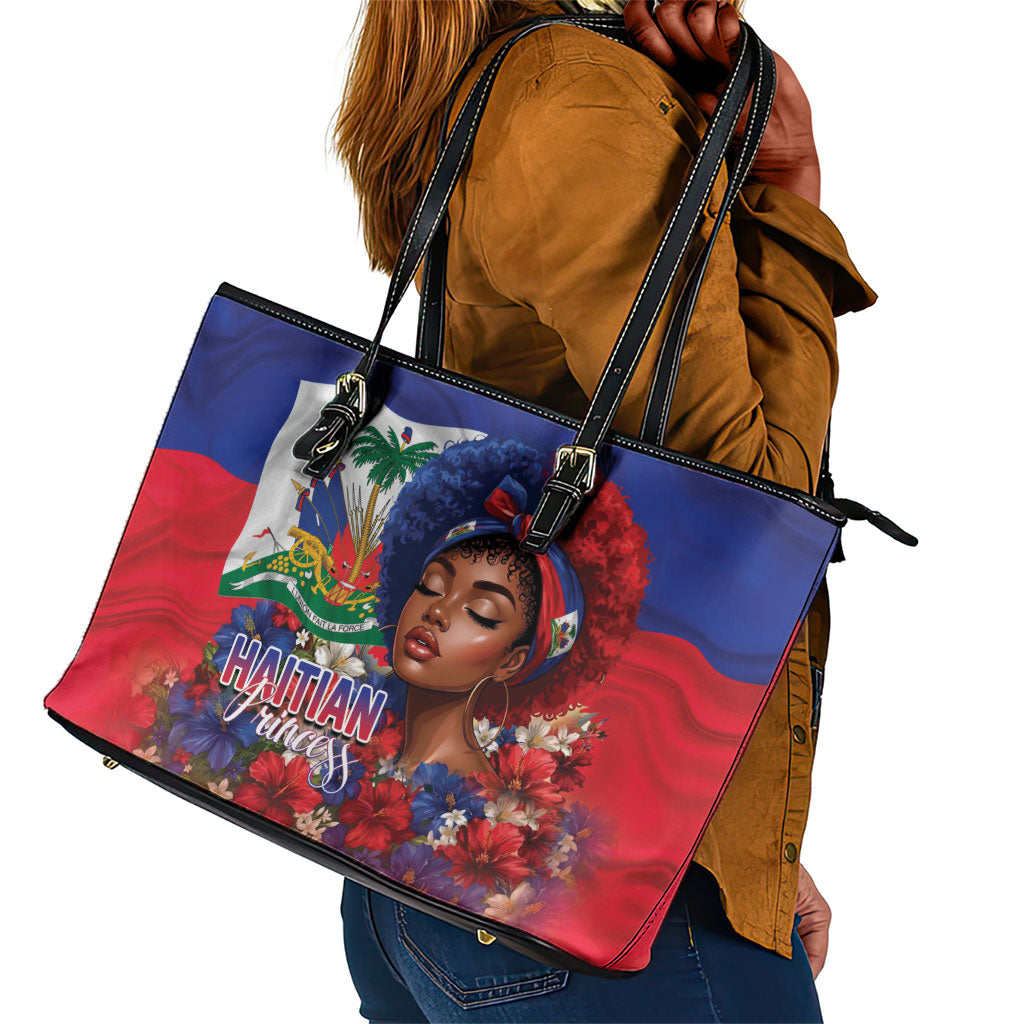 Haitian Princess Leather Tote Bag Cultural Pride Floral Art