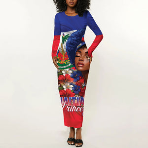 Haitian Princess Long Sleeve Bodycon Dress Cultural Pride Floral Art