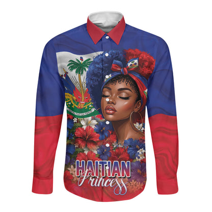 Haitian Princess Long Sleeve Button Shirt Cultural Pride Floral Art